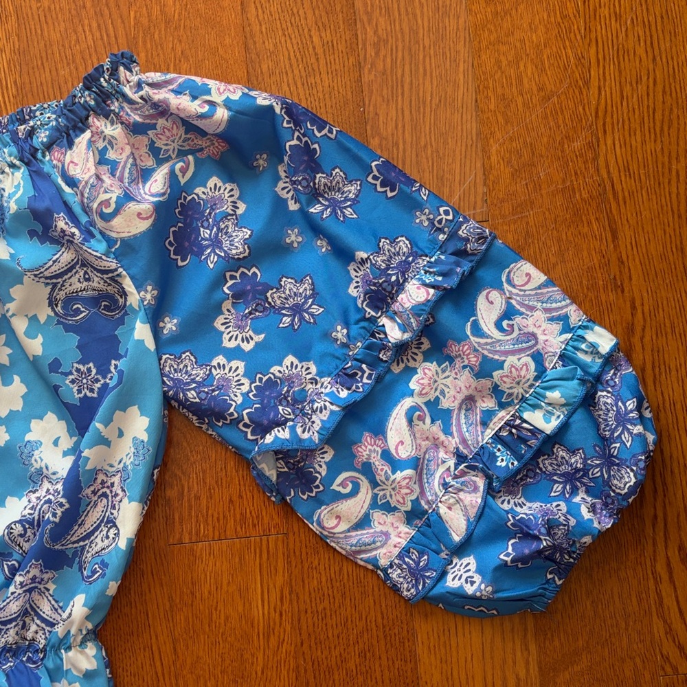 Rachel Zoe Blue Floral Ruffle Crop Top size S - Picture 3 of 9